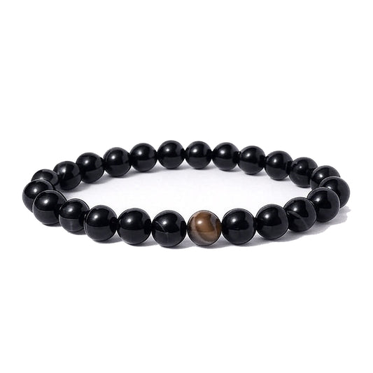Black Agate Gemstone Stretch Bracelet