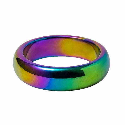 6mm Rainbow Hematite Gemstone Plain Band Ring